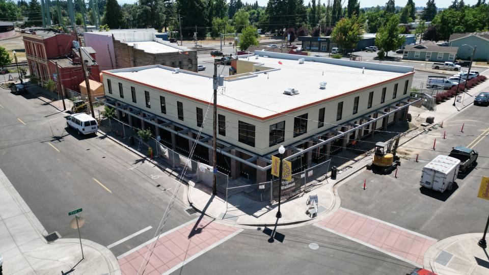 An aerial phot of the under construction building for AWARE Food Bank.