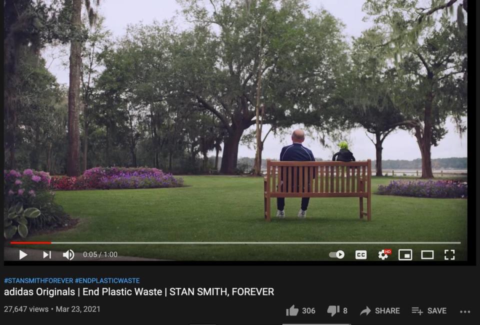 Stan Smith shares a park bench with Kermit the Frog at Bluffton’s Wright Family Park in a newly released ad for Stan Smith shoes by Adidas.