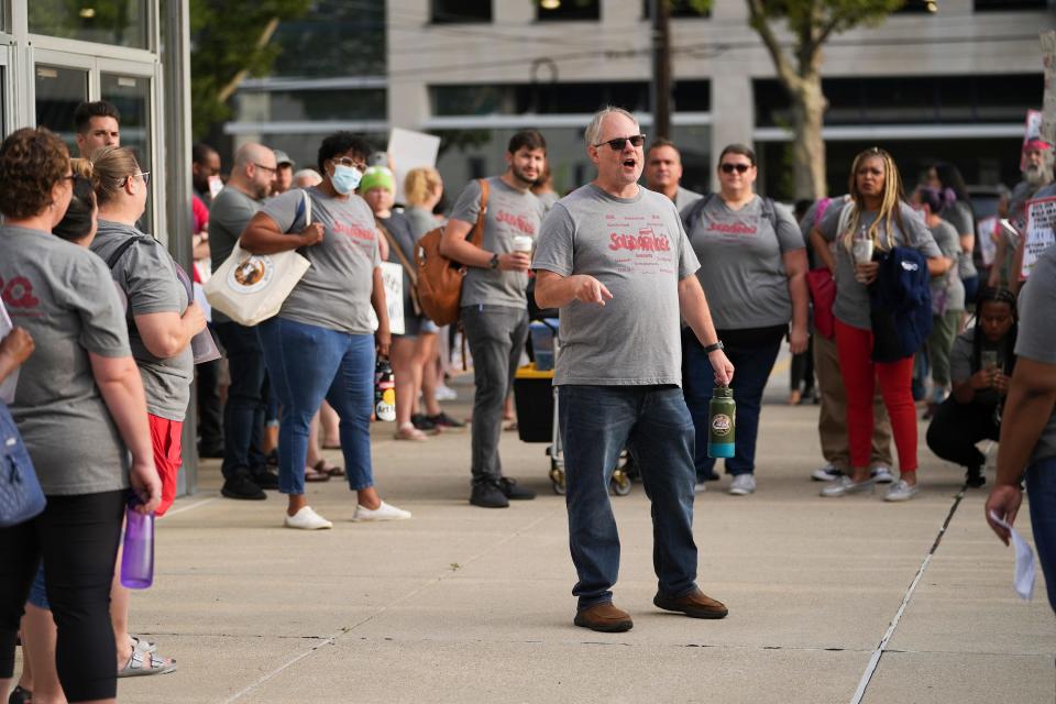 The Columbus Education Association rallied outside Columbus City Schools' main administration building Downtown on July 27, 2022, calling on the district to schedule more bargaining sessions because the two sides were "far apart" on a new contract with the new school year approaching. Negotiations eventually failed and the teachers went on strike for the first time in 75 years.