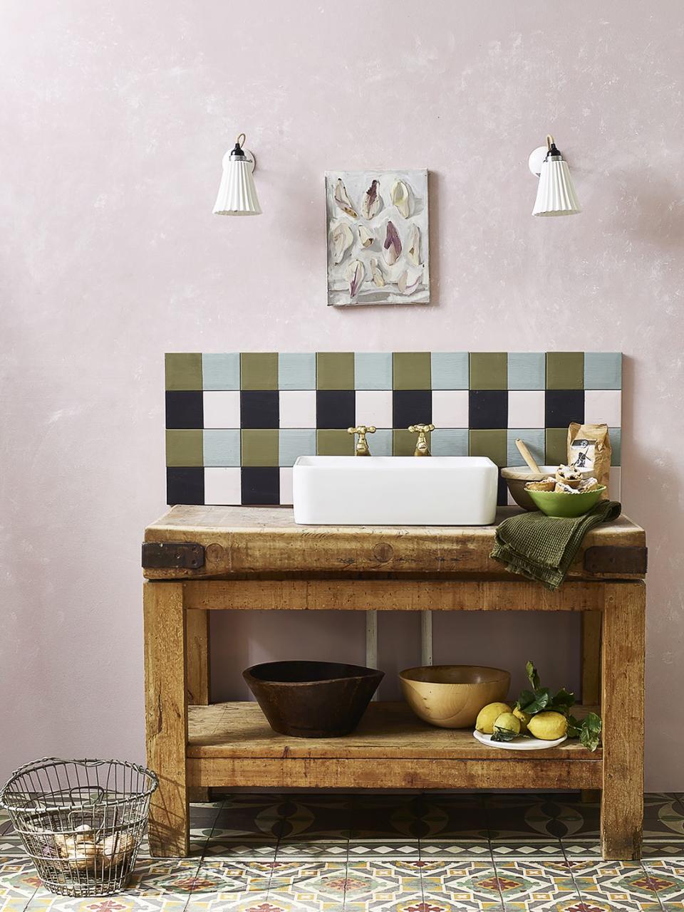 <p>For a budget-friendly update, consider painting existing tiles. Chalk paint adheres well to glazed tiles, but does require sealing and is best used on areas not exposed to harsh cleaning or excess water.</p><p>Pictured: Tiles in Olive, Athenian Black, Antoinette and Duck Egg Blue matt chalk paint; <a href="https://www.anniesloan.com/" rel="nofollow noopener" target="_blank" data-ylk="slk:Annie Sloan;elm:context_link;itc:0;sec:content-canvas" class="link ">Annie Sloan</a></p>