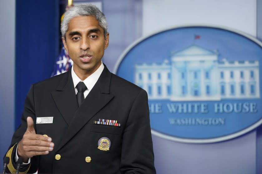 Surgeon General Dr. Vivek Murthy speaks during the daily briefing at the White House in Washington, Thursday, July 15, 2021. (AP Photo/Susan Walsh)