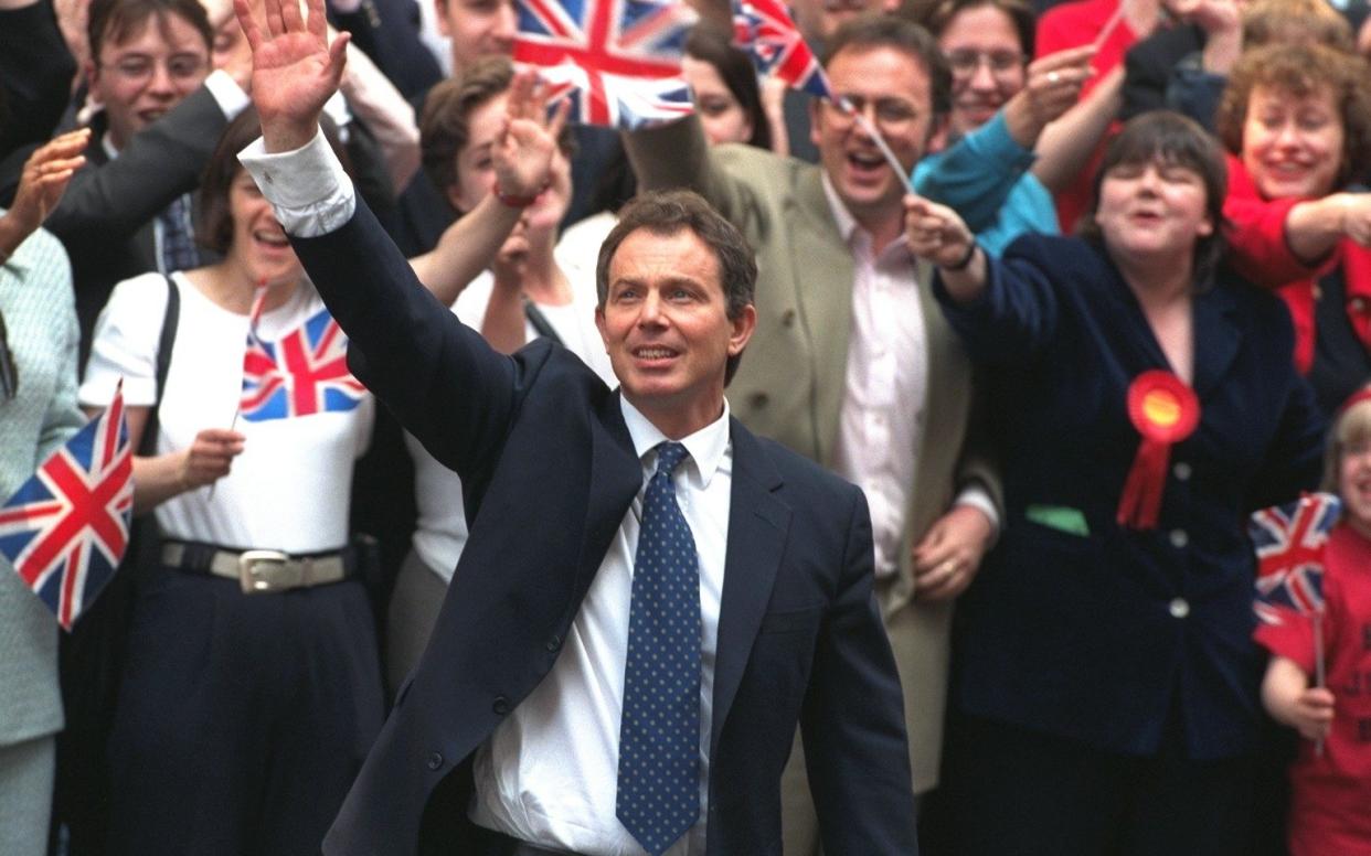 Prime Minster Tony Blair arrives in Downing Street after winning the 1997 general election