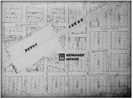 The location of the Kewanee House on the original Berrien plat map filed with the county.