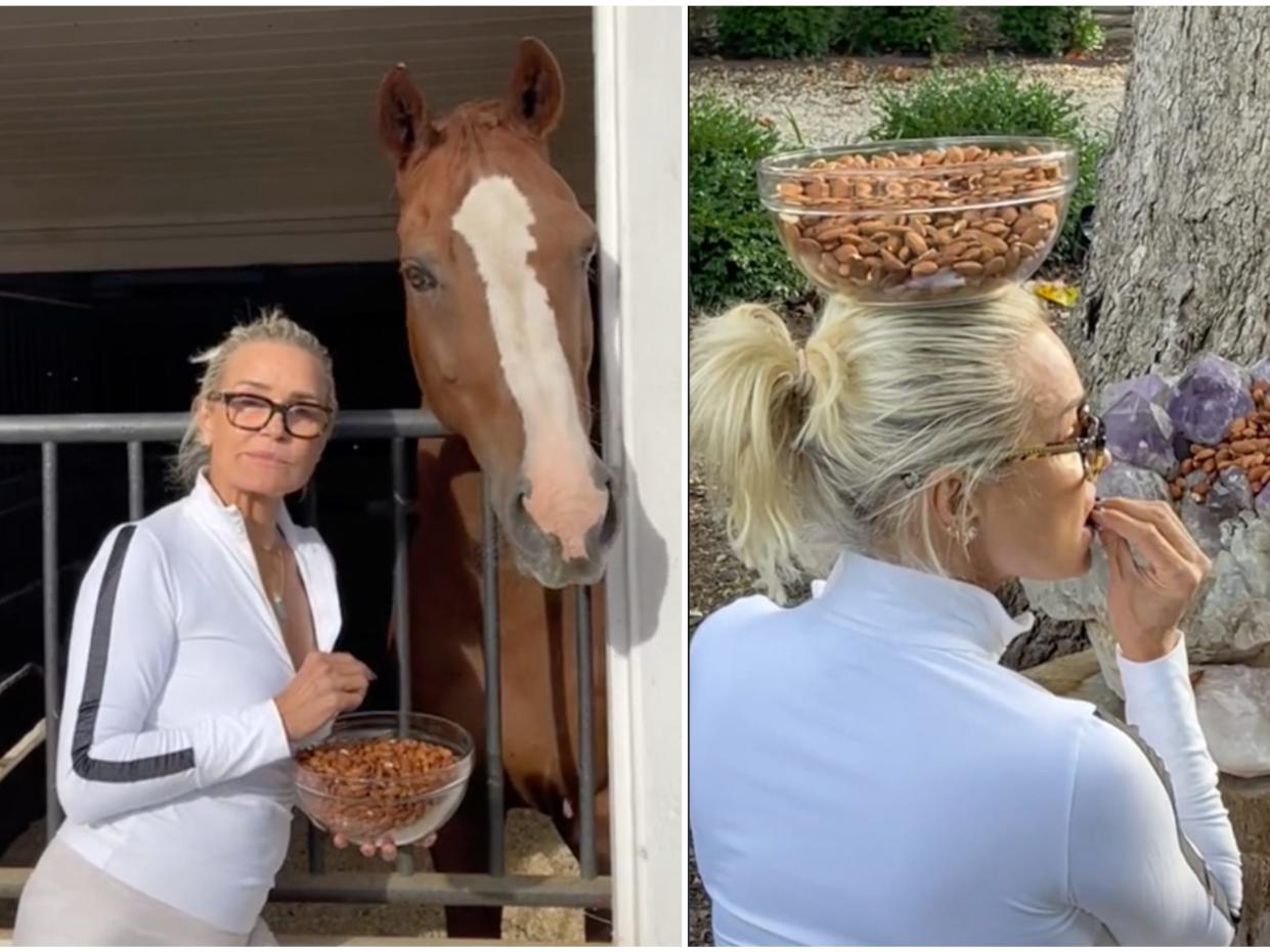 Screenshots of Yolanda Hadid and a bowl of almonds