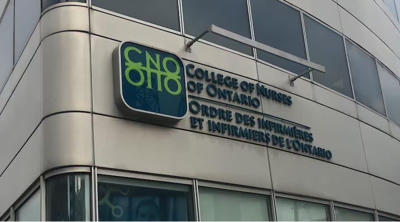 A sign at the College of Nurses of Ontario building.