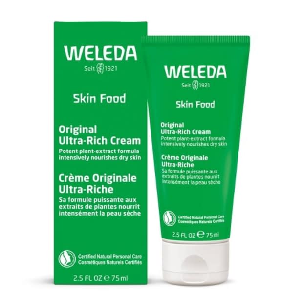 <p>Weleda Skin Food Original Ultra-Rich Cream, $7.50 (from $12.50), <a href="https://shop-links.co/1721624363150568383" rel="nofollow noopener" target="_blank" data-ylk="slk:available here;elm:context_link;itc:0;sec:content-canvas" class="link ">available here</a>.</p>