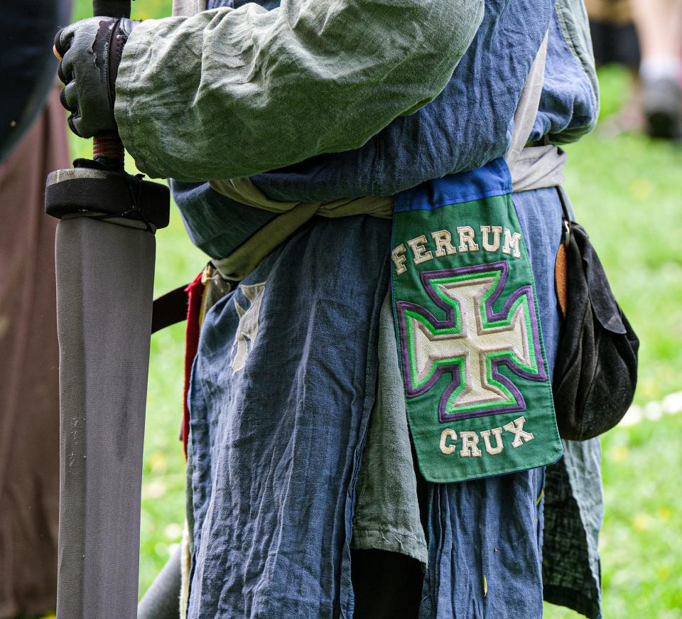 An example of the handmade costuming and foam weapons used in the popular fantasy role-playing and boffer sport Amtgard, Sunday, May 15, 2022. A group consisting of 30 to 35 regular members play the sport in East Lansing's Patriarche Park on Sundays and encourage people who may be interested to try it out.
