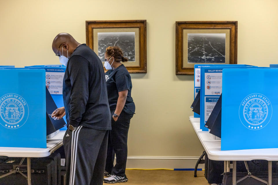 Voters cast their ballots at Buford City Hall in Buford, Ga., on May 24, 2022. (Lynsey Weatherspoon for NBC News)