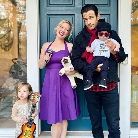 <p>Colin Donnell/instagram</p> Colin Donnell, wife Patti Murin and their two daughters dress as Taylor Swift and Travis Kelce for Halloween