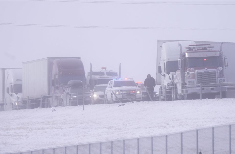 An accident involving a jack-knifed truck blocked the eastbound lanes of Interstate 80 in West Des Moines on Thursday.