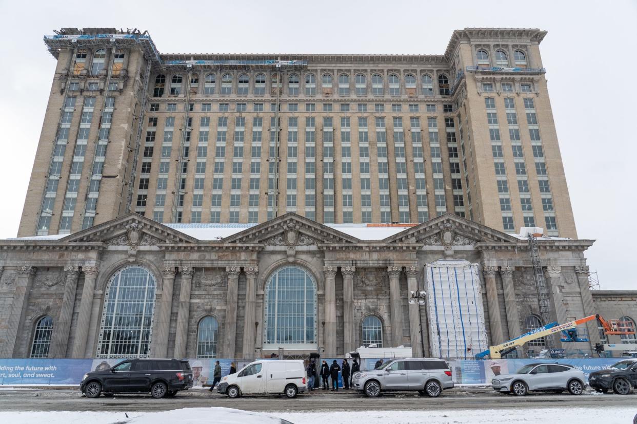 Work continues to be done on Michigan Central Station in Detroit on February 4, 2022.