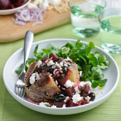 Baked Potato Filled With Traditional Beetroot Feta and Mint Salad