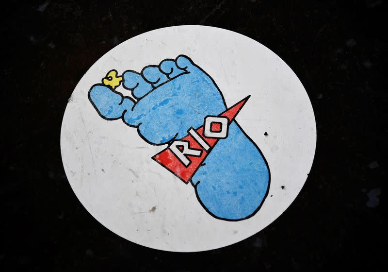 A social distancing public health notice is seen on the foyer floor inside the Rio Cinema Dalston, amidst the spread of the coronavirus disease (COVID-19) pandemic, in London, Britain