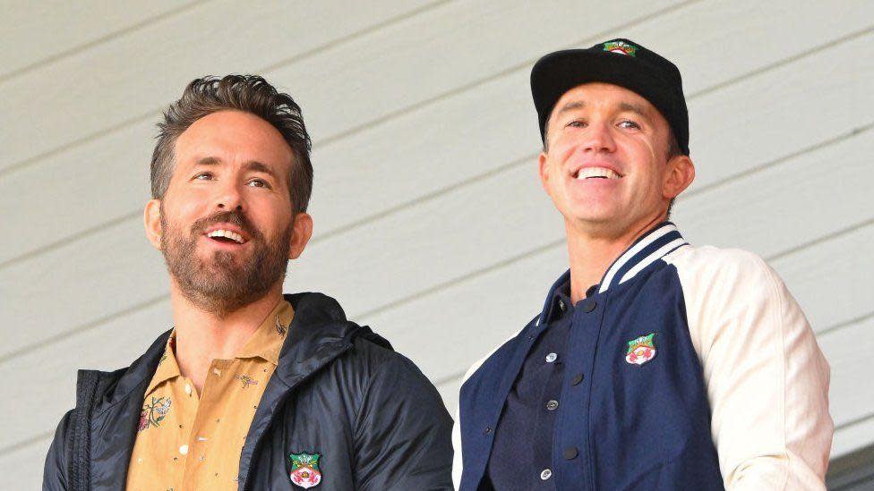 Wrexham co-owners Ryan Reynolds and Rob McElhenney pictured previously at Wrexham's Stok Racecourse stadium