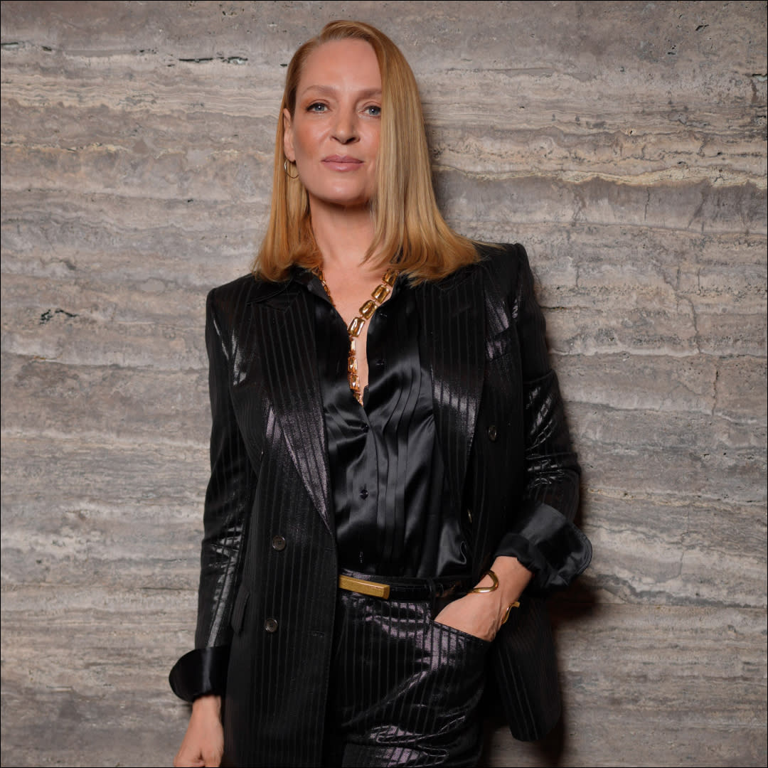  Uma Thurman at the Tom Ford Milan Fashion Week show. 