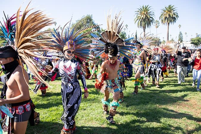 Saturday, November 2, 2019 - Now in its 20th year, <a href="https://www.ladayofthedead.com/event-info/" rel="nofollow noopener" target="_blank" data-ylk="slk:Los Angeles’ Dia de los Muertos;elm:context_link;itc:0;sec:content-canvas" class="link ">Los Angeles’ Dia de los Muertos</a> (Day of the Dead) celebration is a culturally significant celebration for people from Mexican culture to commemorate loved ones who have passed on. Visitors will find over 100 decorated Altars, hundreds of Aztec Ritual Dancers, five stages of music and theatrical performances, an art exhibition curated by Luis Villanueva, crafting stations for kids, a costume contest and more. Photo: Dia De Los Muertos