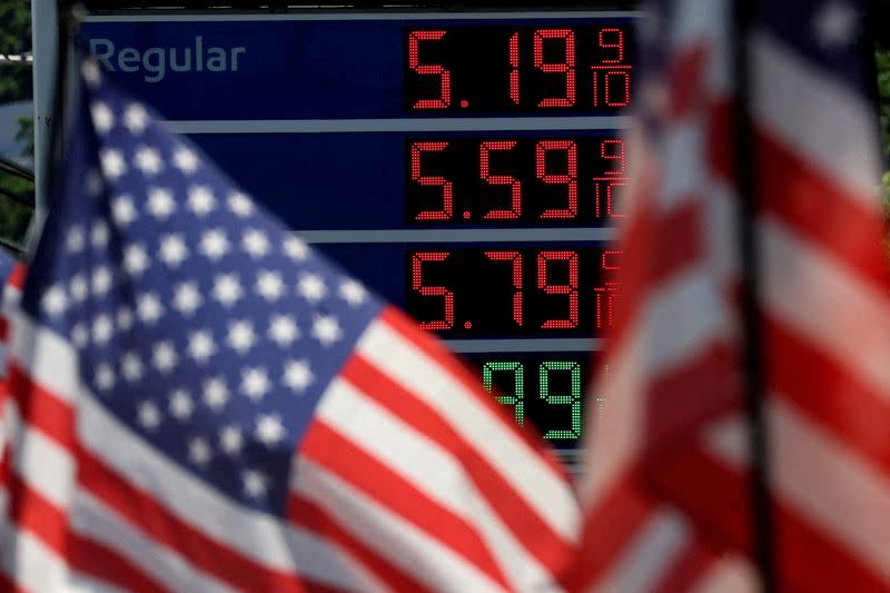 FILE PHOTO: Gasoline prices are displayed at gas station in New Jersey