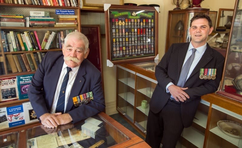 Military historians Jon and David Burridge. Picture: Mogens Johansen/ The West Australian