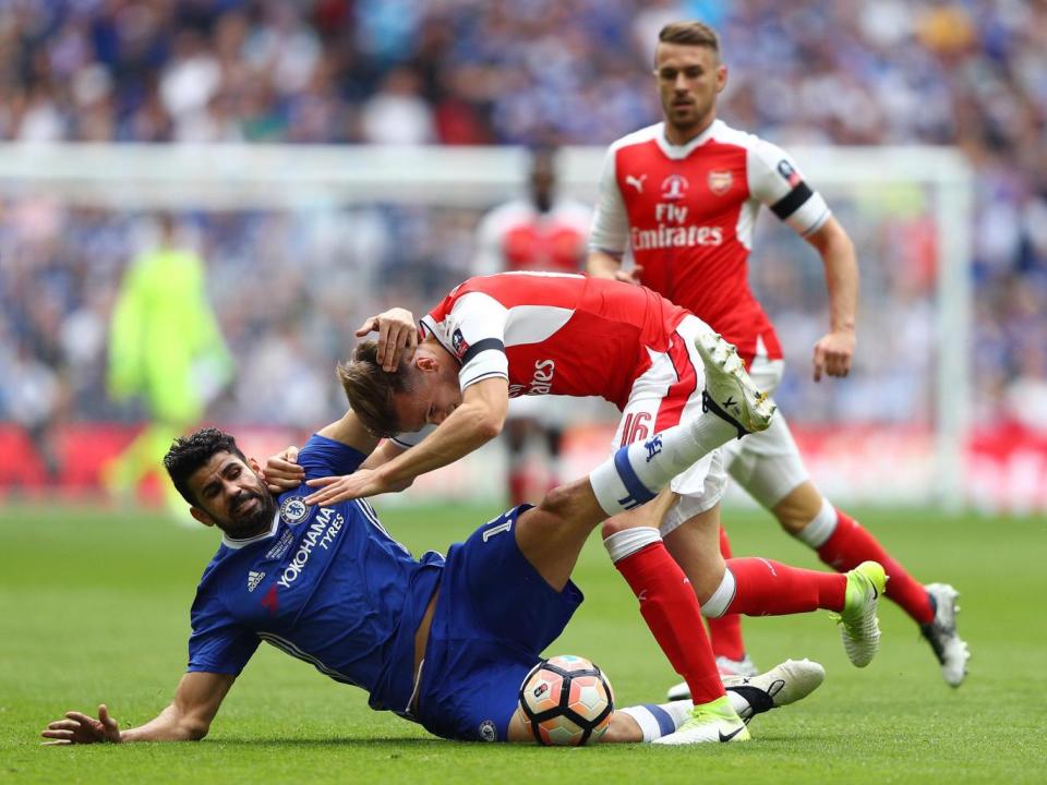 Costa tussles with Rob Holding at Wembley