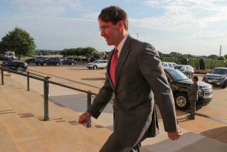 U.S. acting Secretary of Defense Mark Esper arrives for the first day in his new post at the Pentagon in Arlington, Virginia