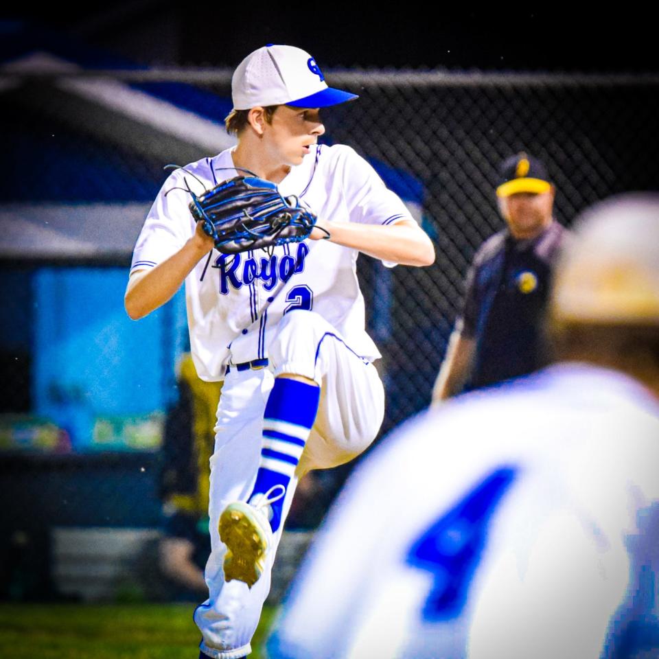 Drew Banks gets ready to throw a pitch during the Colo-NESCO baseball team's 6-5 comeback victory over Janesville June 21 at Zearing.