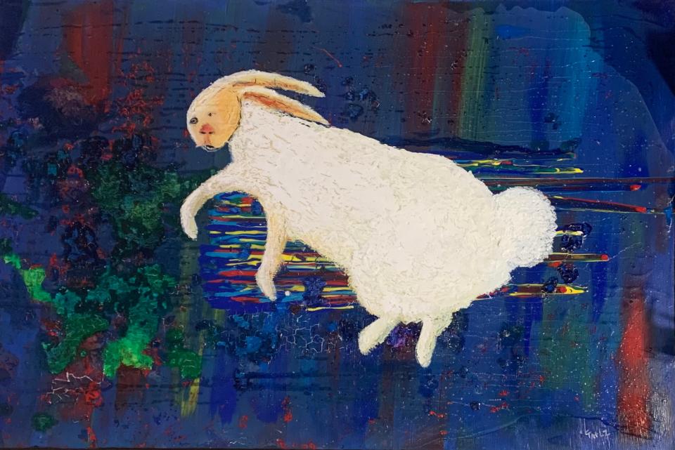 Mishawaka artist Tracy L. Brown painted this hare, now in the "Around the Bend" exhibit at the South Bend Museum of Art.
