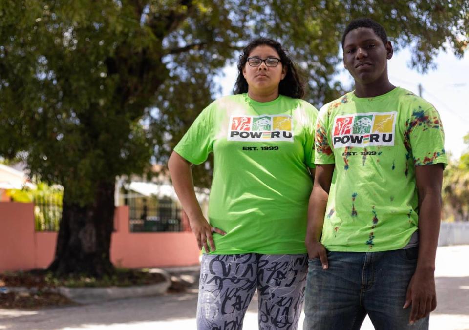 Alisson Najera, 17, and Jamal Victor, 18, outside of the Power U Center for Social Change, on Tuesday, Aug. 8, 2023, in Miami, Fla. Victor, who will be a senior at Miami Edison Senior High, wondered why he learned about Robert Smalls, a South Carolina slave who had escaped and went on to become a U.S. House representative, on TikTok, rather than in his Black history classes. Lauren Witte/lwitte@miamiherald.com