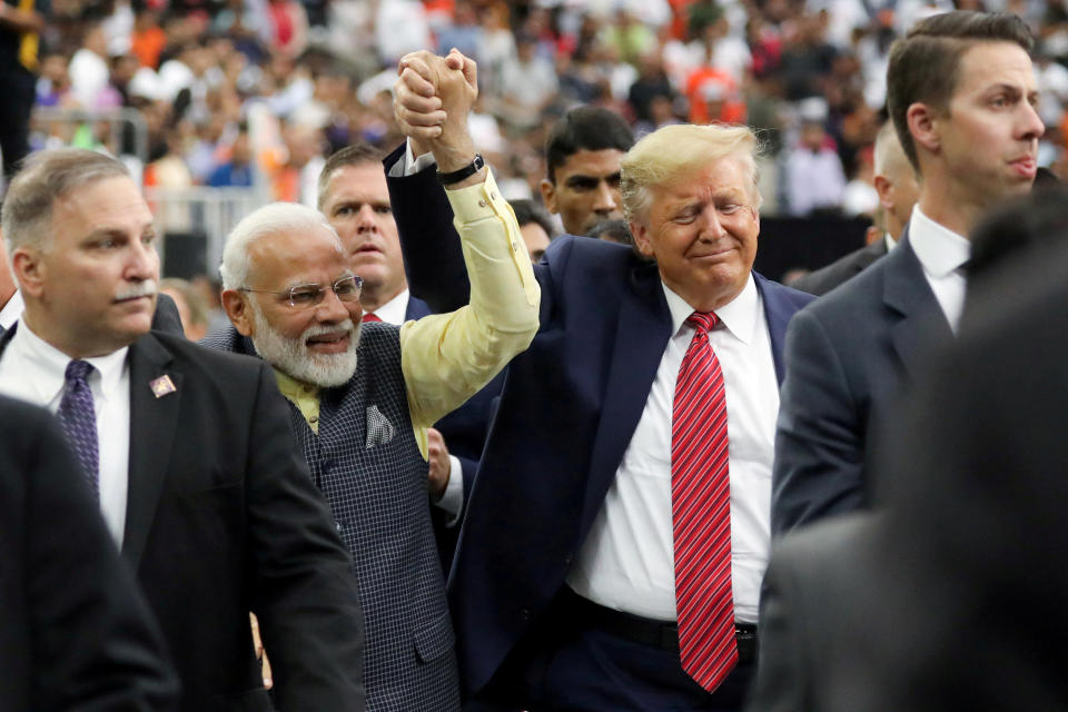 U.S. President Donald Trump participates in the "Howdy Modi" event with India's Prime Minister Narendra Modi in Houston, Texas, U.S., September 22, 2019. REUTERS/Jonathan Ernst     TPX IMAGES OF THE DAY