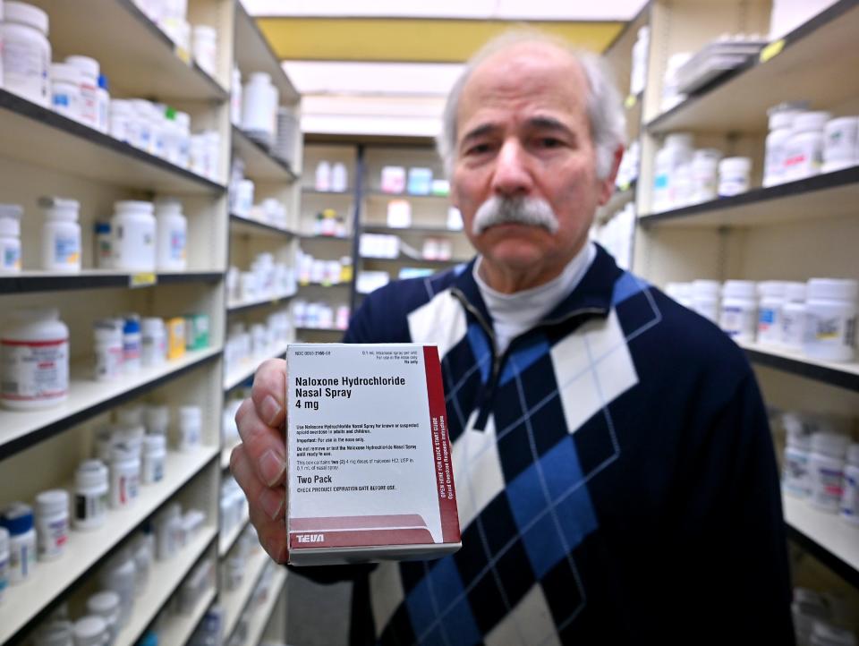 WORCESTER - Pharmacist/Beacon Pharmacy owner Garry Levitsky sells Narcan/Naloxone. He keeps it behind the counter.