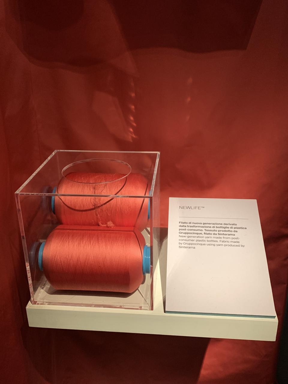 <h1 class="title">The newest exhibit at the Museo Salvatore Ferragamo focuses on sustainability. Here we have yarn made from recycled plastic bottles.</h1><cite class="credit">Photo: Justin Fernandez</cite>