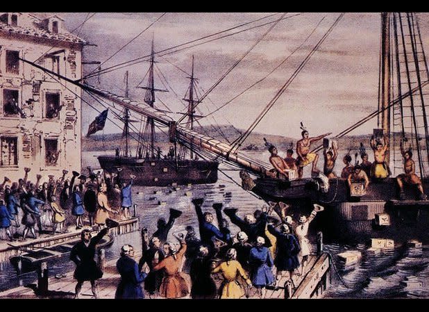 Although ostensibly in response to the Tea Act of 1773, the Boston Tea Party was really a response to all the unfair taxes imposed by King George, most of which had to do with alcohol. The Molasses Act, the Sugar Act, and the Stamp Act all targeted the production, sale, import, and export of booze in the colonies, and the Americans weren’t having it. Rather than destroy valuable rum in protest, however, colonial Bostonians — with Sam Adams as the ringleader — chose instead to drink the rum before launching the King’s tea into Boston Harbor.    <a href="http://www.thedailymeal.com/surprising-drinking-habits-our-founding-fathers-slideshow?utm_source=huffington%2Bpost&utm_medium=partner&utm_campaign=fathersdrink" target="_hplink"><strong>Click Here to Learn about the Surprising Drinking Habits of George Washington, John Adams, Thomas Jefferson and More of Our Founding Fathers</strong></a>    <em>Photo Credit: wiki_Kevin-Myers</a></em>