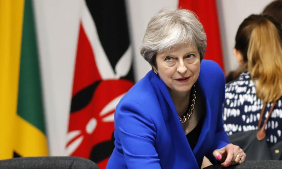 Theresa May at the executive session of the Commonwealth Heads of Government meeting.