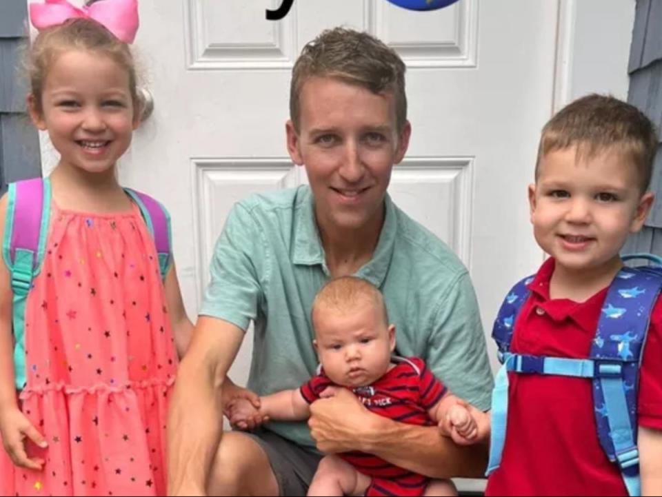 Patrick Clancy, the husband of Lindsay Clancy, is pictured with the couple’s three children from left to right: Cora,  5, Callan, 8 months, and Dawson, 3. (GoFundMe)