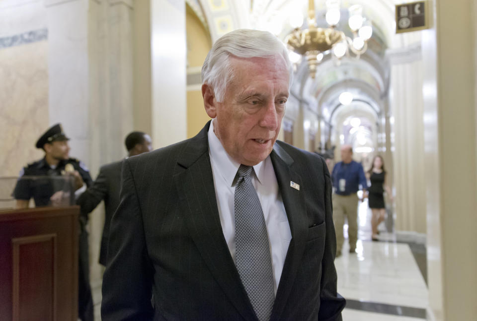 Minority Whip Steny Hoyer, D-Md., leaves the Capitol at the end of the night after a planned vote in the House of Representatives collapsed, Tuesday, Oct. 15, 2013, in Washington. Time growing desperately short, House Republicans pushed for passage of legislation late Tuesday to prevent a threatened Treasury default, end a 15-day partial government shutdown and extricate divided government from its latest brush with a full political meltdown. (AP Photo/J. Scott Applewhite)