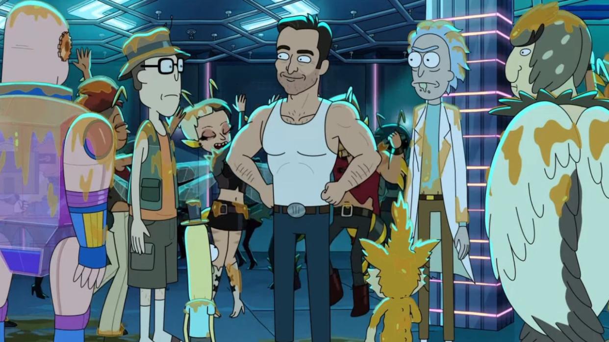  Hugh Jackman out with the guys in Rick and Morty Season 7 premiere. 