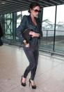 <b>Victoria Beckham</b><br><br> VB even looks stylish at the airport sporting a gorgeous leather jacket, skinny jeans and skyscraper stilettos. <br><br>© REX