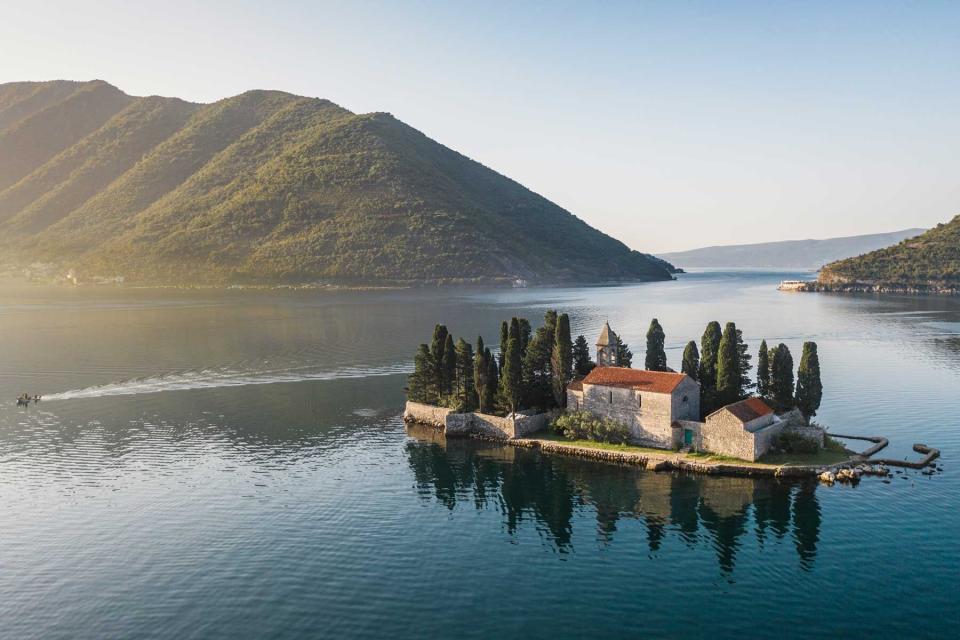 A monastery building on an island in the Bay of Kotor, Montenegro