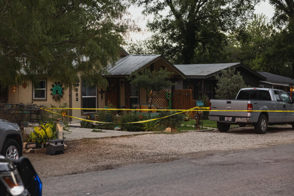 UVALDE, TX - MAY 24: The home of suspected gunman, 18-year-old Salvador Ramos, is cordoned off with police tape on May 24, 2022 in Uvalde, Texas. According to reports, Ramos killed 19 students and 2 adults in a mass shooting at Robb Elementary School before being fatally shot by law enforcement.  (Photo by Jordan Vonderhaar/Getty Images)