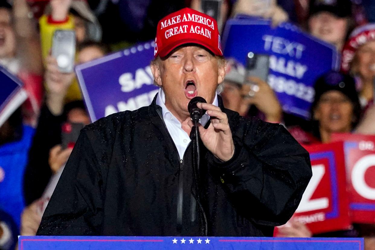 FILE - Former President Donald Trump speaks at a campaign rally in Greensburg, Pa., on May 6, 2022. A federal judge on Friday, May 27, 2022 dismissed Trump's lawsuit against New York Attorney General Letitia James, allowing her civil investigation into his business practices to continue. (AP Photo/Gene J. Puskar, File)