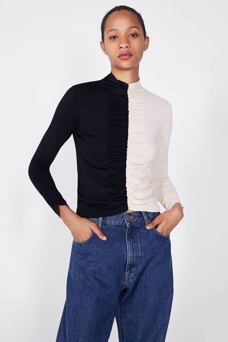 <p>Gathered colour-block sweater, £29.99, Zara</p><p><a rel="nofollow noopener" href="https://www.zara.com/uk/en/gathered-colour-block-sweater-p00014114.html?v1=8725221&v2=1180423" target="_blank" data-ylk="slk:BUY NOW;elm:context_link;itc:0;sec:content-canvas" class="link ">BUY NOW</a></p>