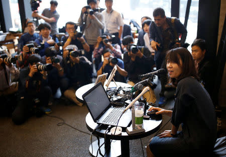 Winner of the Man Booker International Prize for fiction, South Korean author Han Kang, attends a news conference in Seoul, South Korea, May 24, 2016. REUTERS/Kim Hong-Ji