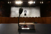 <p>A microphone is placed on the witness table for a hearing U.S. Attorney General Jeff Sessions will testify before the Senate Select Committee on Intelligence June 13, 2017 on Capitol Hill in Washington, D.C. (Photo: Alex Wong/Getty Images) </p>