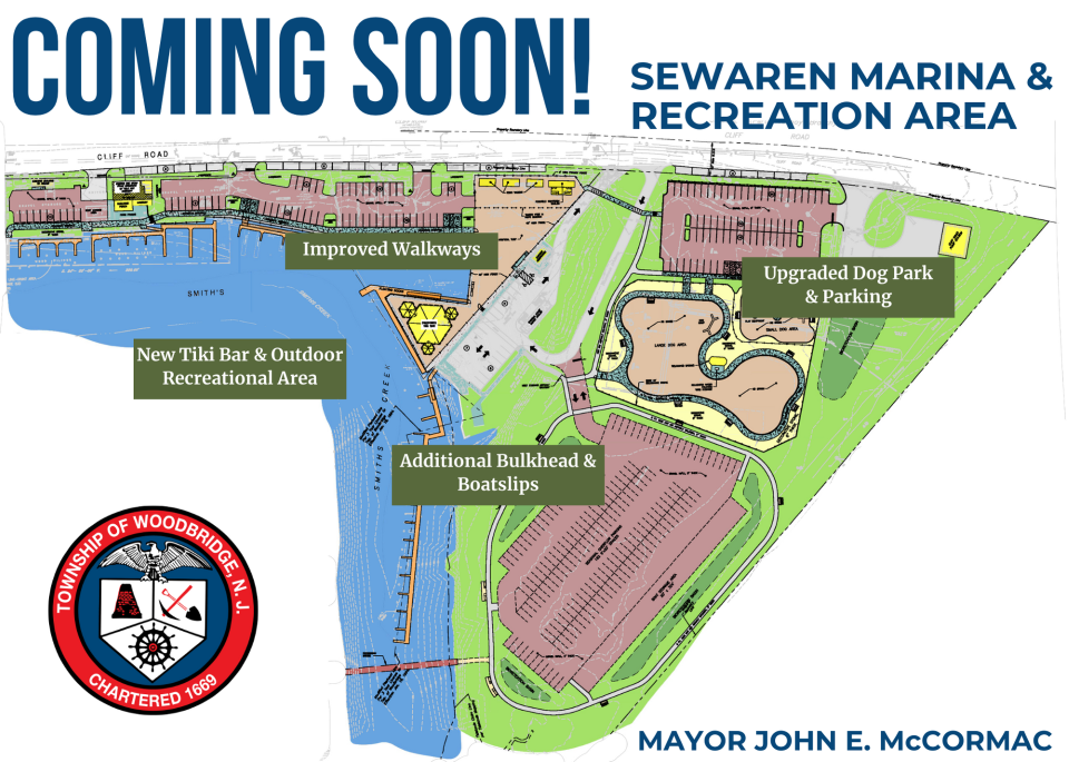 Plans for the Sewaren Marina and Recreation Area included an upgraded dog park, parking area, additional boat slips and a 215-seat Tiki bar.