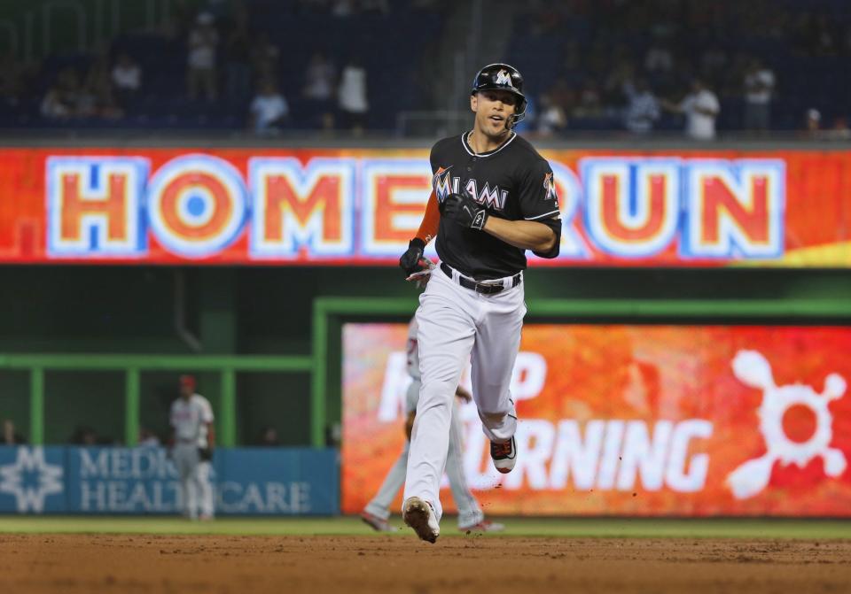 Giancarlo Stanton topped the 2016 home-run charts. (AP)