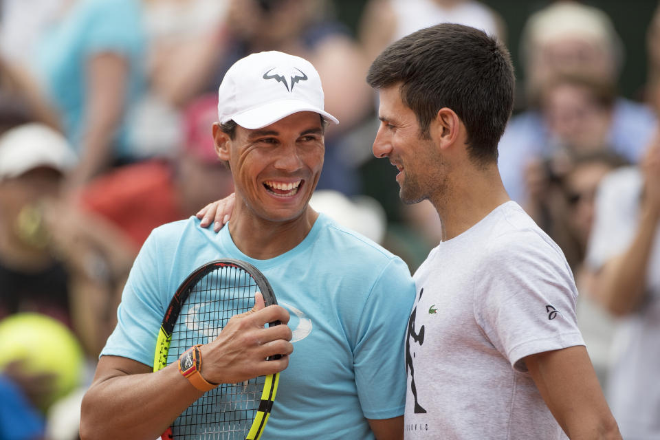 Rafael Nadal and Novak Djokovic in 2018. (Tim Clayton/Corbis via Getty Images)