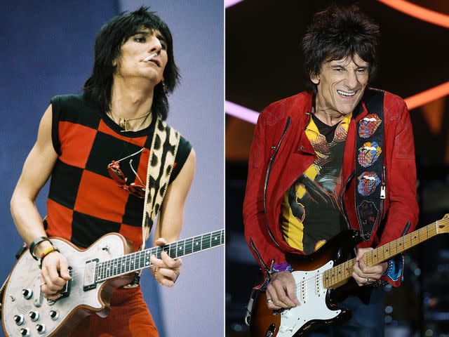 Pete Still/Redferns ; Fiona Goodall/Getty Ronnie Wood performing in 1982 and 2014.