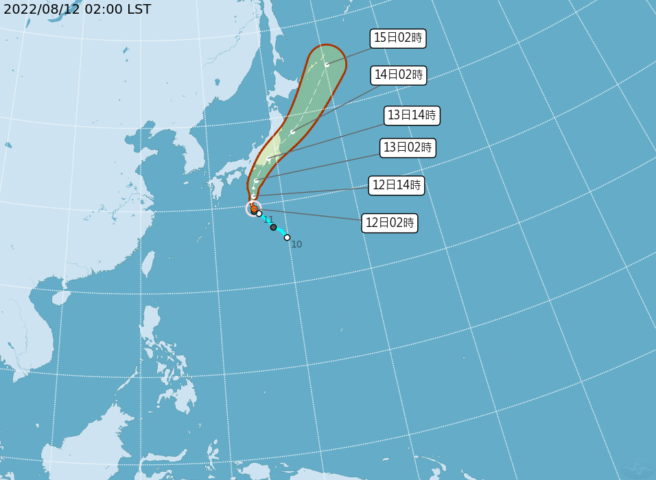 輕颱「米雷」生成，路徑預估往日本前進，對台無影響。（氣象局提供）