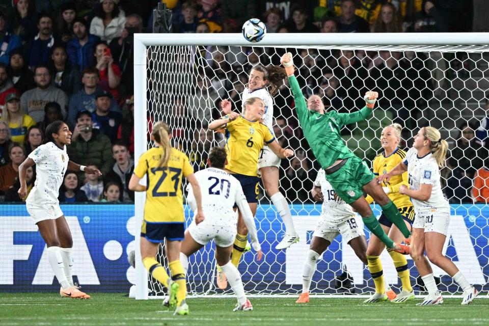 <p> JAMES ROSS/EPA-EFE/Shutterstock </p> The USWNT play Sweden during their Round of 16 match in the FIFA Women