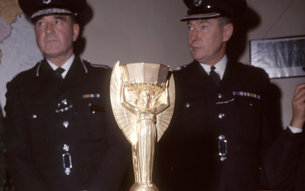 The recovered World Cup trophy at Cannon Row police station, London, in 1966 - PA Archive