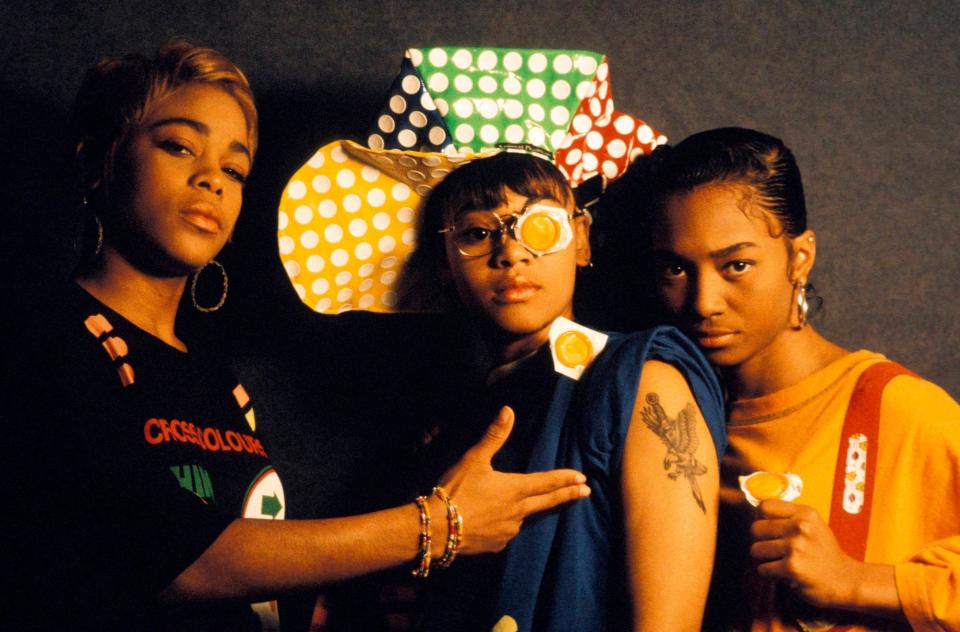 American group TLC (featuring Tionne 'T-Boz' Watkins, Lisa 'Left-Eye' Lopes and Rozonda 'Chilli' Thomas) posed together in The Netherlands in 1992.